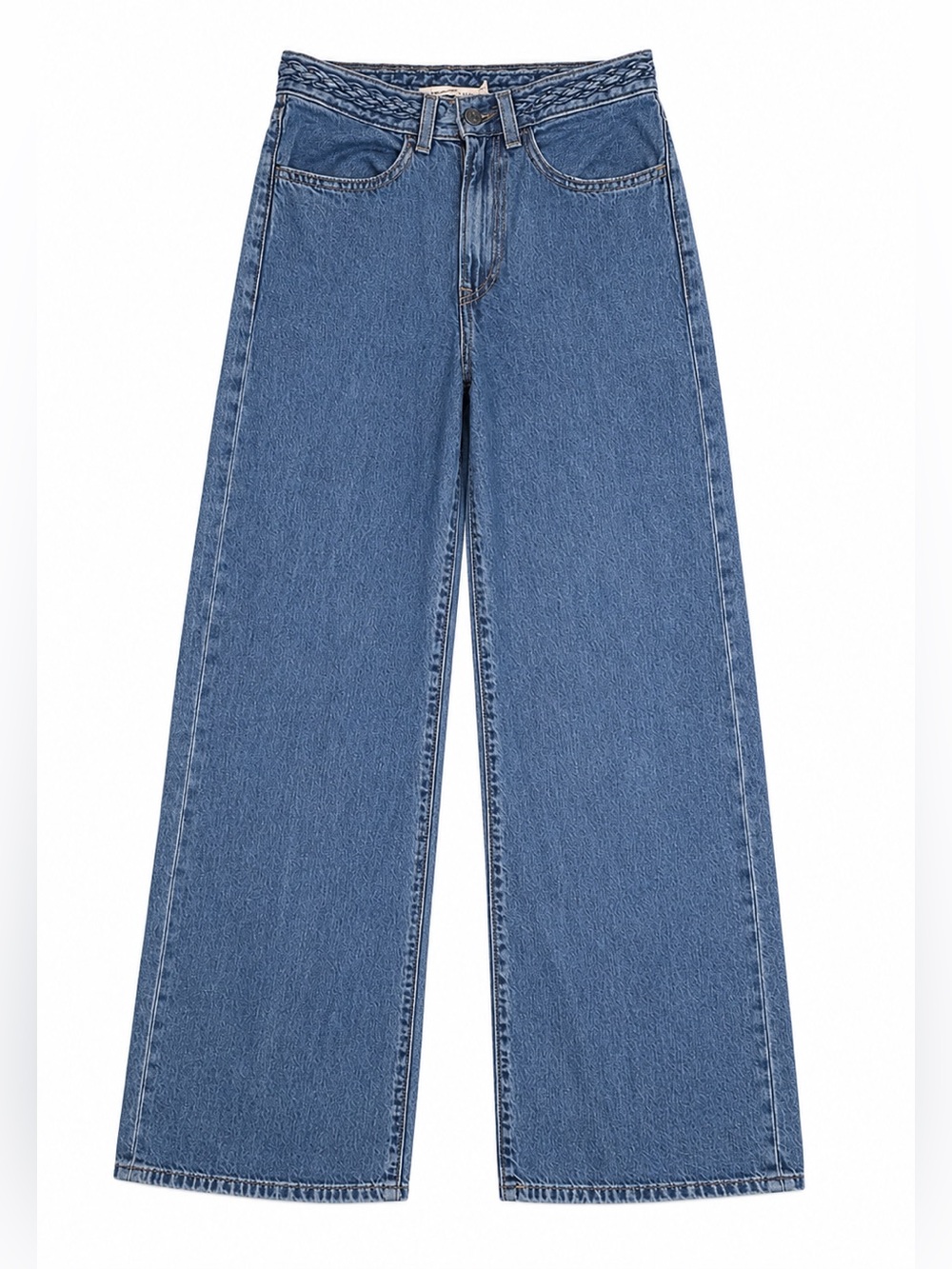 LEVIS NWOT $98 WOMENS 24 RIBCAGE WIDE LEG JEANS BLUE BRAIDED HIGH RISE Y2K DENIM